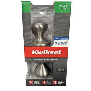 New Kwikset Hall & Closet Door Knob With Microban Satin Nickel Finish 720CN NIB